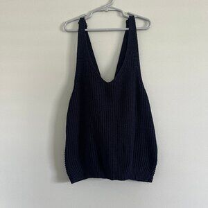Jun & Ivy Tank Top Women M Navy Back Twist Knit Sweater Cropped